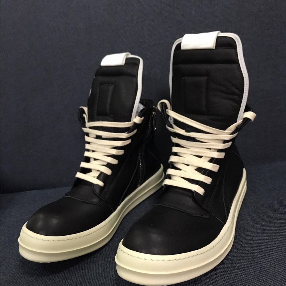 Rick Owens Black and White High-Top Sneakers